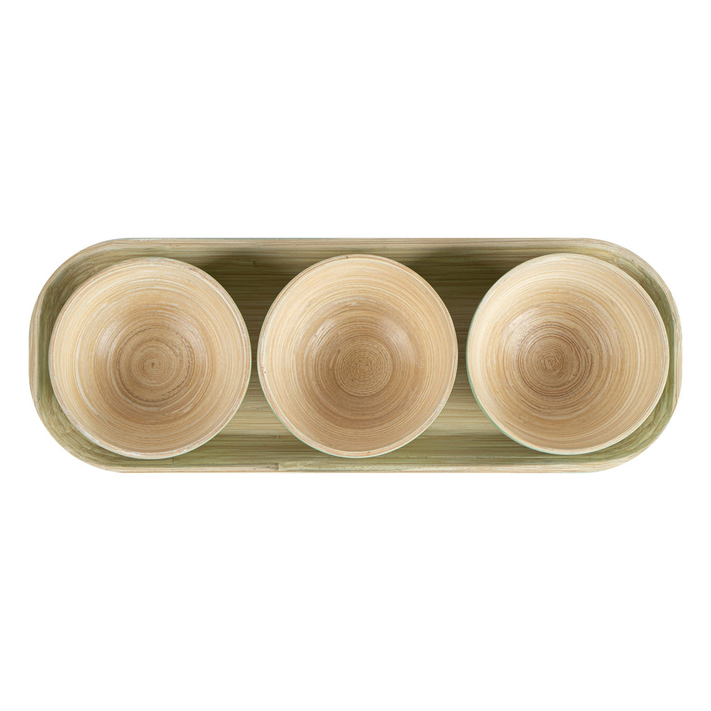 Bambuddha Green Bamboo Bowl Set - 3 Bowls, Bamboo Tray - 11 3/4" x 4 1/4" x 1 3/4" - 1 count box