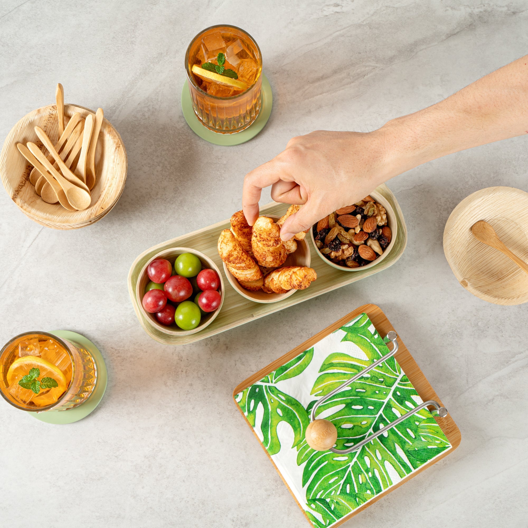 Bambuddha Green Bamboo Bowl Set - 3 Bowls, Bamboo Tray - 11 3/4" x 4 1/4" x 1 3/4" - 1 count box