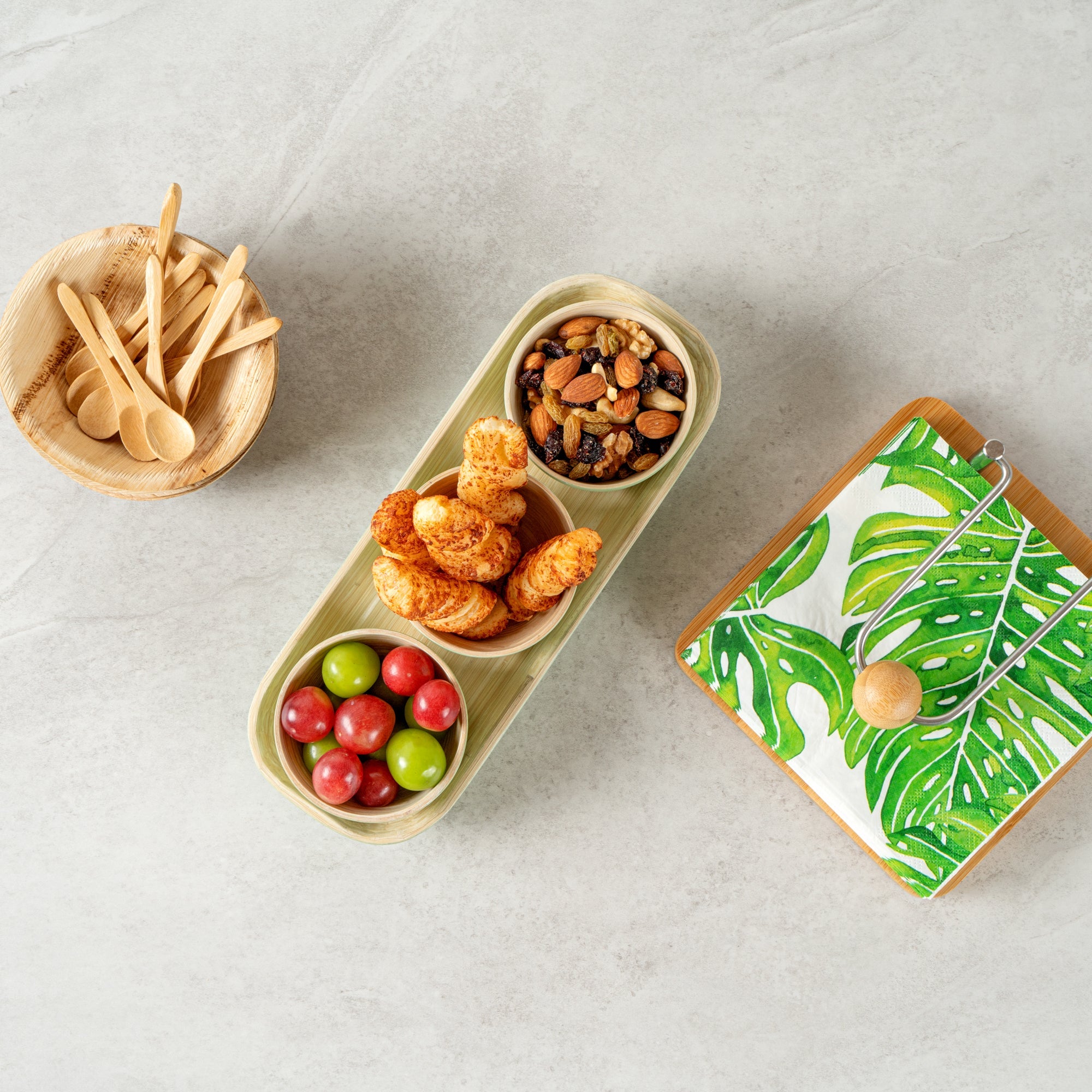 Bambuddha Green Bamboo Bowl Set - 3 Bowls, Bamboo Tray - 11 3/4" x 4 1/4" x 1 3/4" - 1 count box