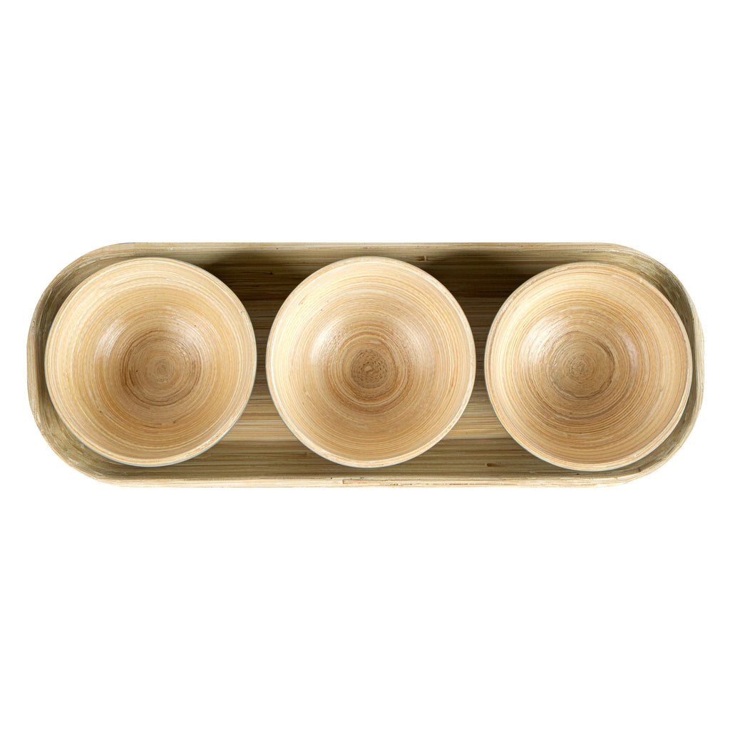Bambuddha Gray Bamboo Bowl Set - 3 Bowls, Bamboo Tray - 11 3/4" x 4 1/4" x 1 3/4" - 1 count box
