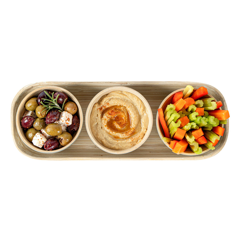 Bambuddha Gray Bamboo Bowl Set - 3 Bowls, Bamboo Tray - 11 3/4" x 4 1/4" x 1 3/4" - 10 count box