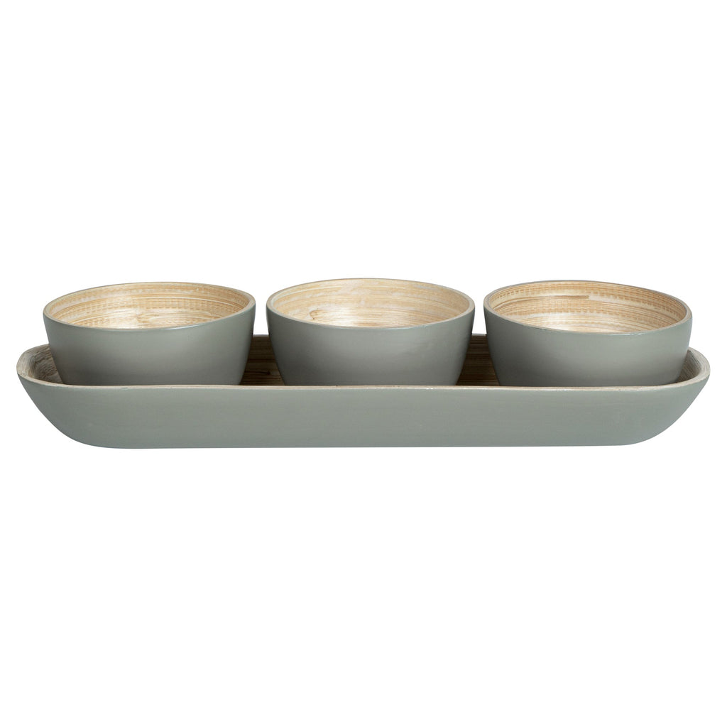 Bambuddha Gray Bamboo Bowl Set - 3 Bowls, Bamboo Tray - 11 3/4" x 4 1/4" x 1 3/4" - 10 count box