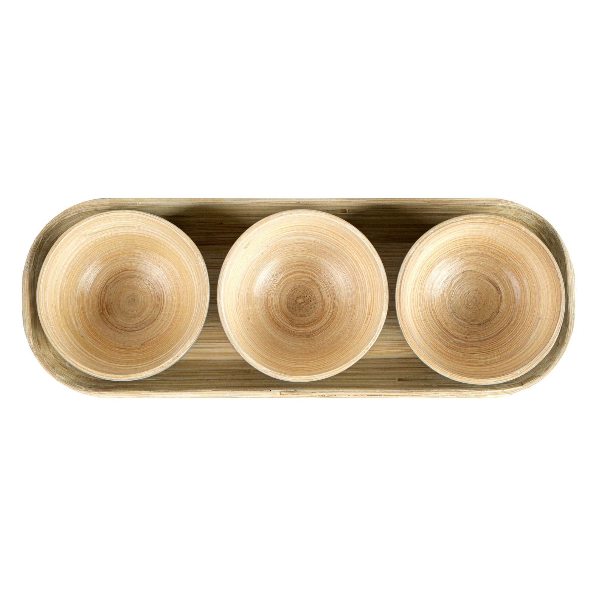 Bambuddha Gray Bamboo Bowl Set - 3 Bowls, Bamboo Tray - 11 3/4" x 4 1/4" x 1 3/4" - 10 count box