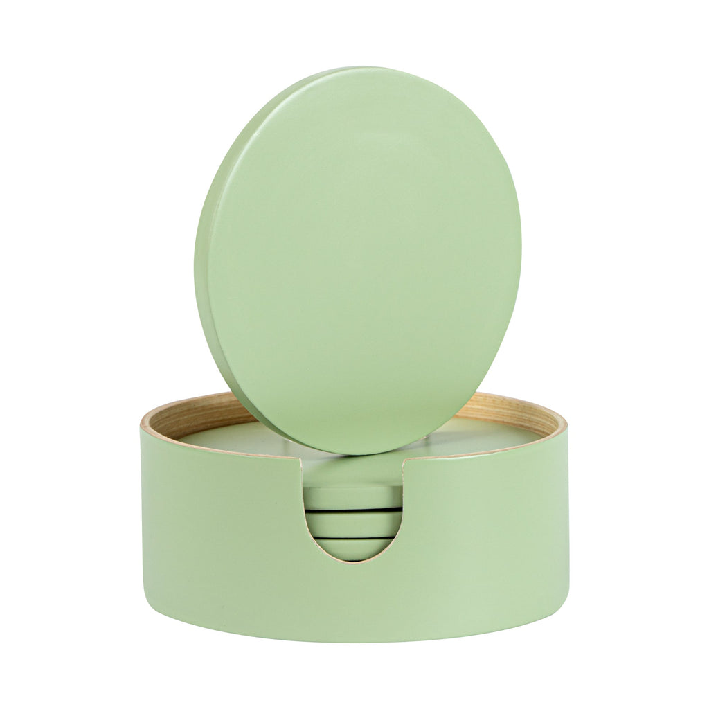 Bambuddha Green Bamboo 6-Piece Coaster Set - with Bamboo Holder - 4" x 4" x 1/4" - 1 count box