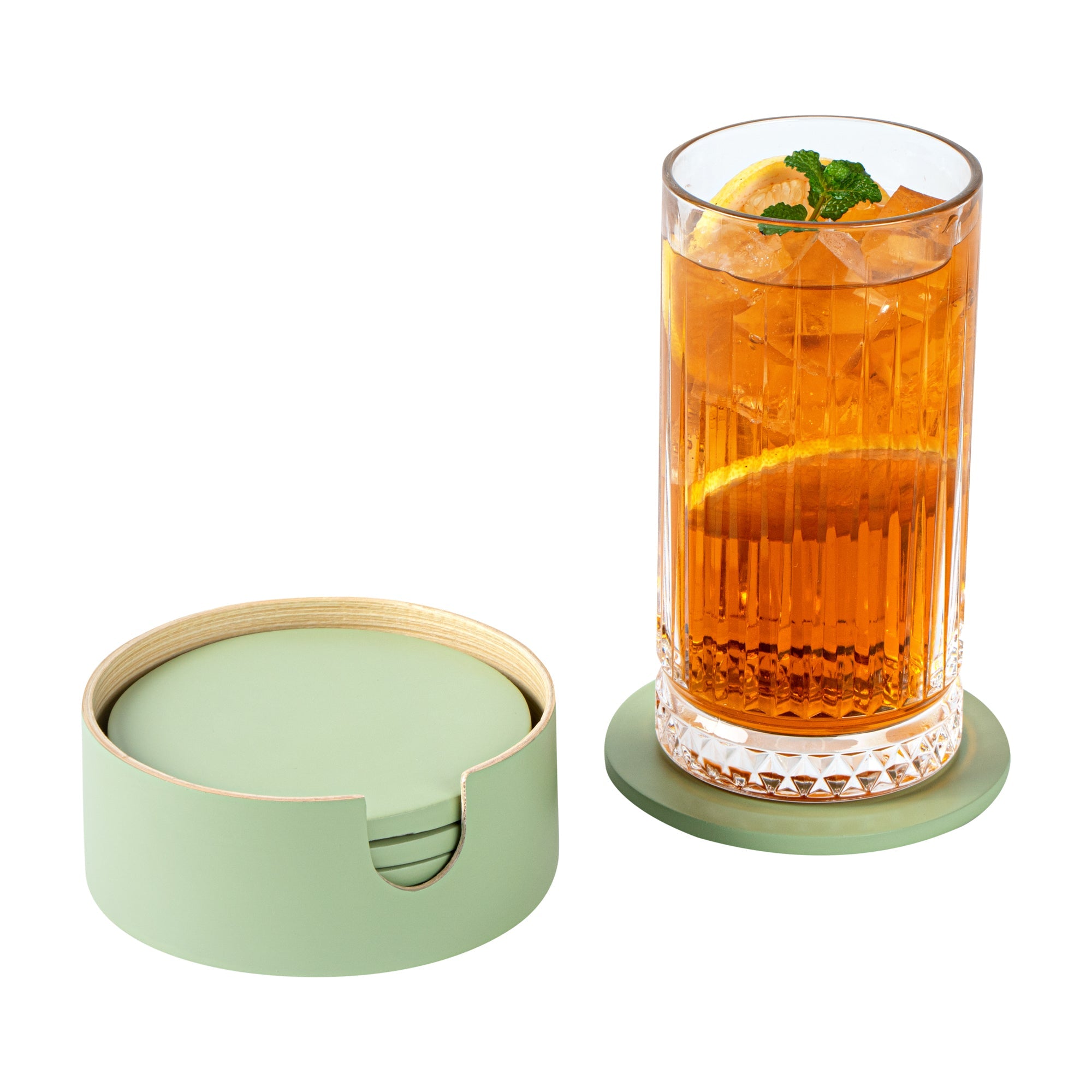Bambuddha Green Bamboo 6-Piece Coaster Set - with Bamboo Holder - 4" x 4" x 1/4" - 1 count box