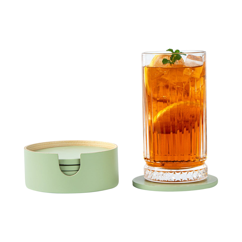 Bambuddha Green Bamboo 6-Piece Coaster Set - with Bamboo Holder - 4" x 4" x 1/4" - 1 count box