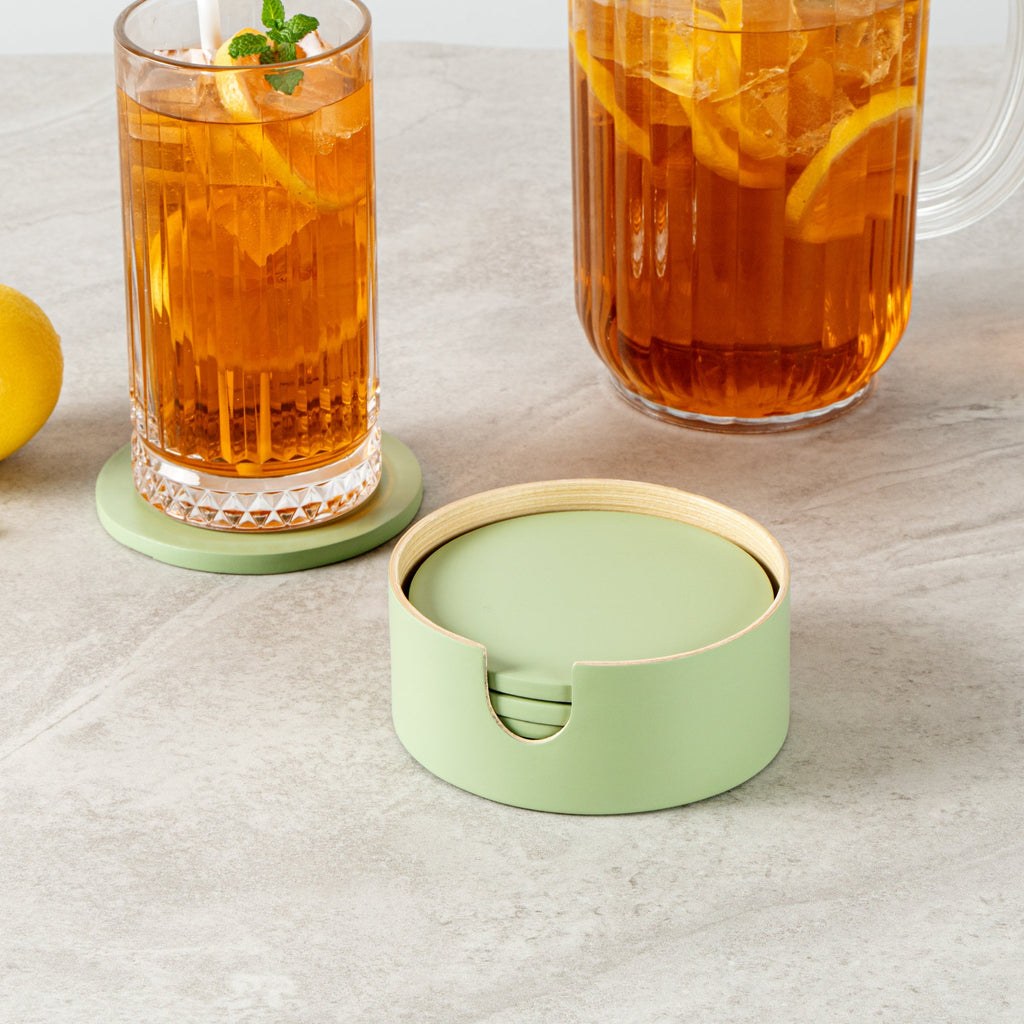 Bambuddha Green Bamboo 6-Piece Coaster Set - with Bamboo Holder - 4" x 4" x 1/4" - 1 count box