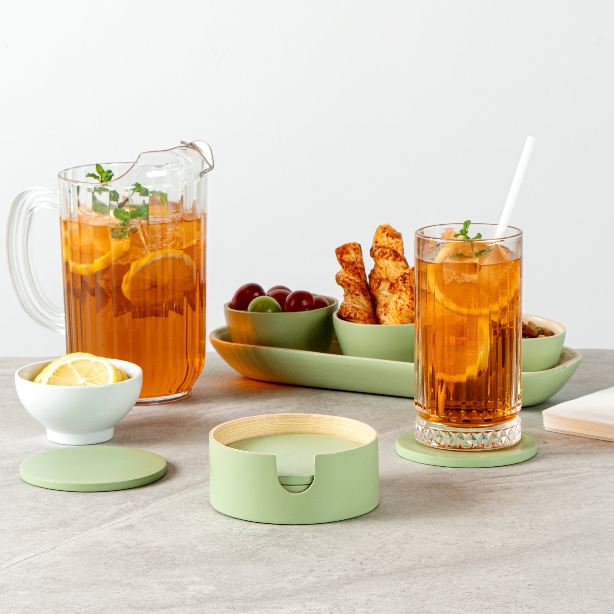 Bambuddha Green Bamboo 6-Piece Coaster Set - with Bamboo Holder - 4" x 4" x 1/4" - 1 count box