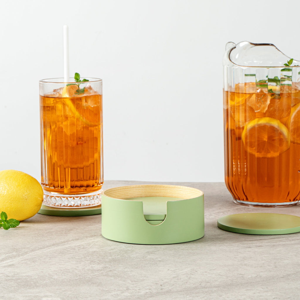 Bambuddha Green Bamboo 6-Piece Coaster Set - with Bamboo Holder - 4" x 4" x 1/4" - 1 count box