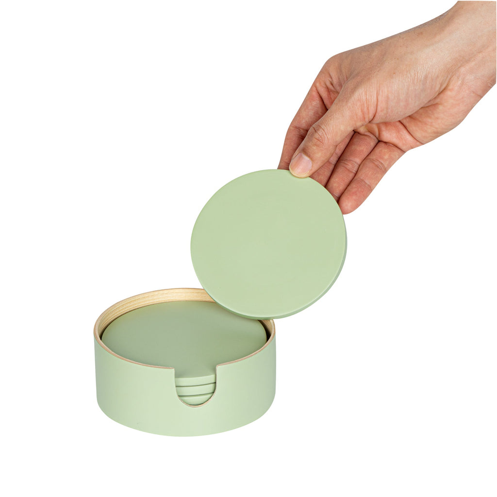 Bambuddha Green Bamboo 6-Piece Coaster Set - with Bamboo Holder - 4" x 4" x 1/4" - 30 count box