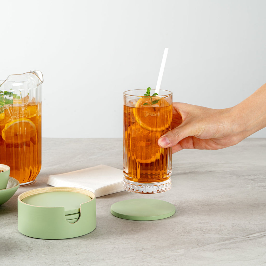 Bambuddha Green Bamboo 6-Piece Coaster Set - with Bamboo Holder - 4" x 4" x 1/4" - 30 count box