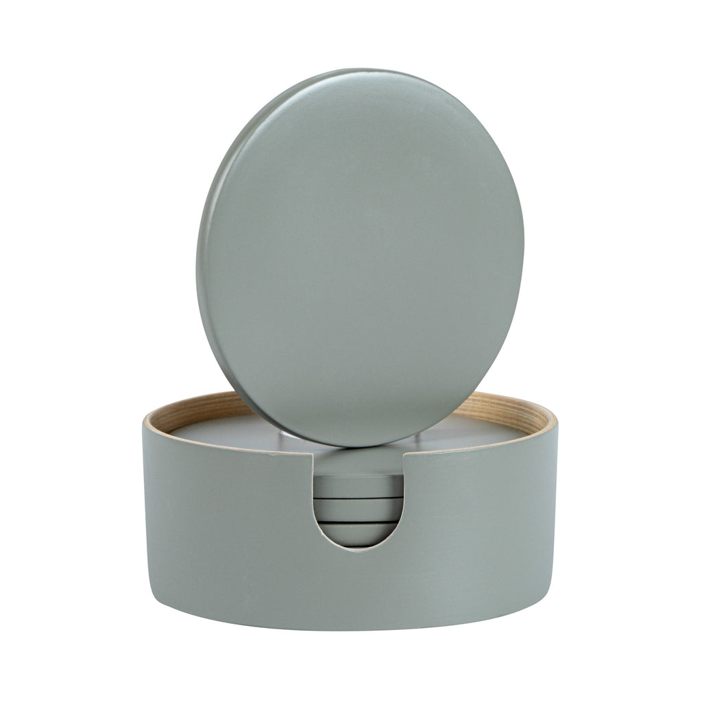 Bambuddha Gray Bamboo 6-Piece Coaster Set - with Bamboo Holder - 4" x 4" x 1/4" - 1 count box