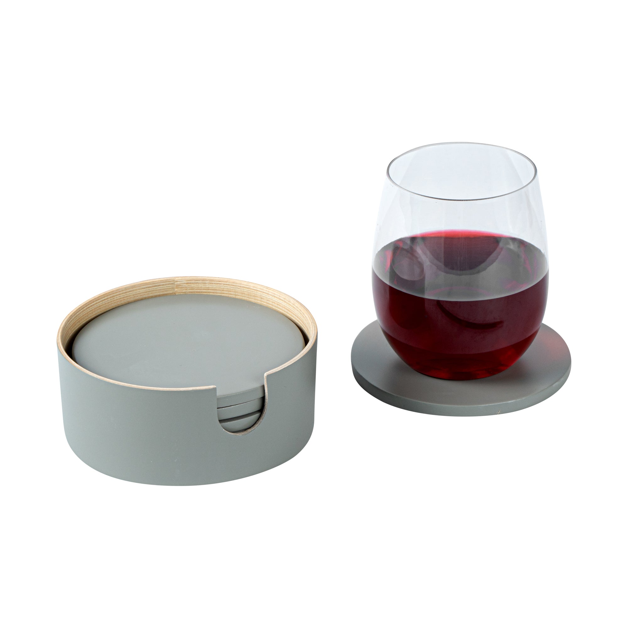 Bambuddha Gray Bamboo 6-Piece Coaster Set - with Bamboo Holder - 4" x 4" x 1/4" - 1 count box