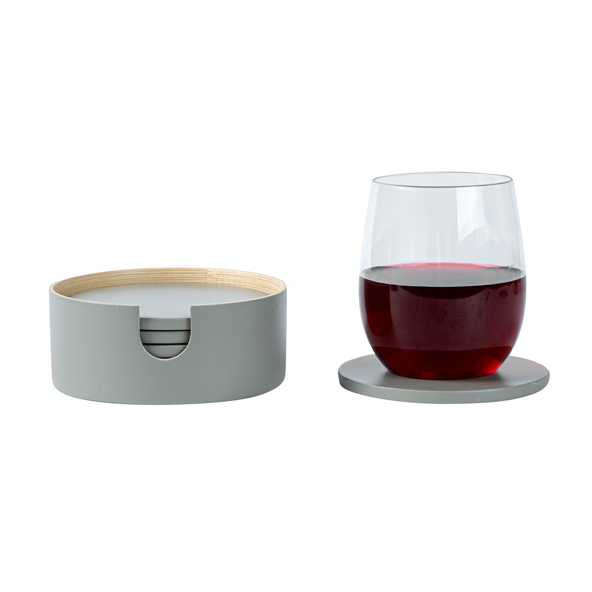 Bambuddha Gray Bamboo 6-Piece Coaster Set - with Bamboo Holder - 4" x 4" x 1/4" - 1 count box