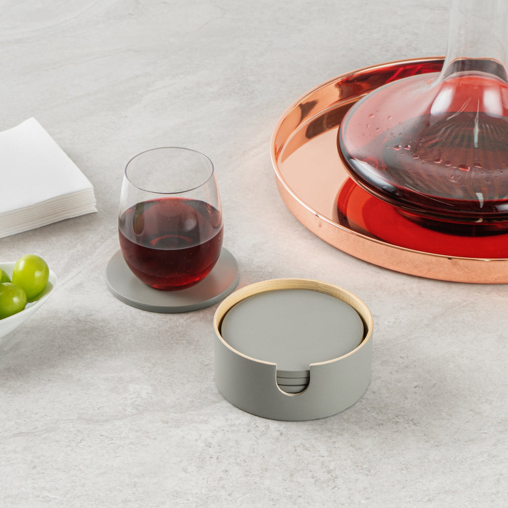 Bambuddha Gray Bamboo 6-Piece Coaster Set - with Bamboo Holder - 4" x 4" x 1/4" - 30 count box