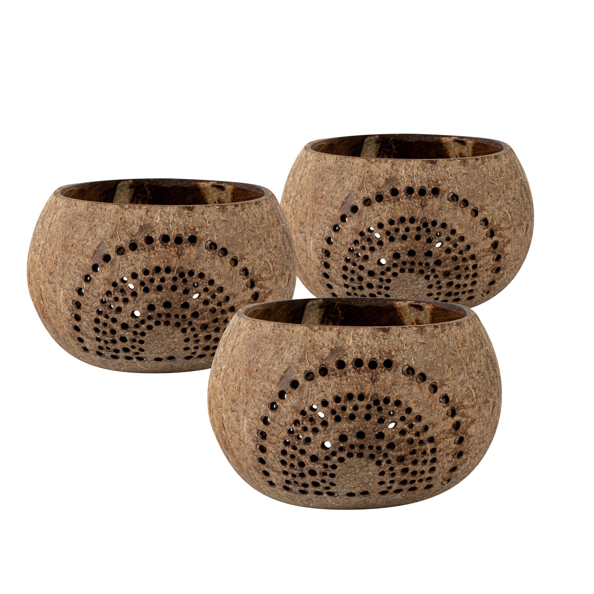 Coco Casa Tan Handmade Coconut Shell Candle Holder - Rainbow Pattern - 4" x 4" x 3 1/4" - 1 count box