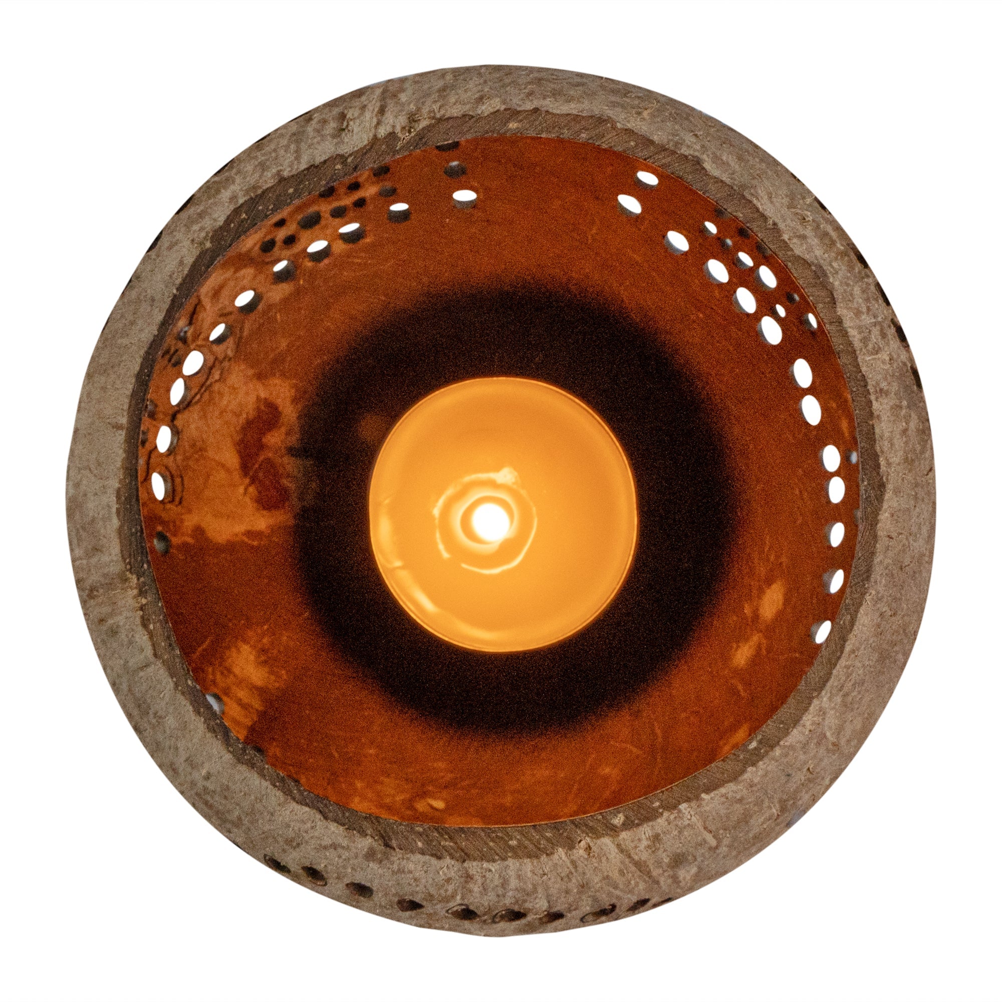 Coco Casa Tan Handmade Coconut Shell Candle Holder - Rainbow Pattern - 4" x 4" x 3 1/4" - 1 count box