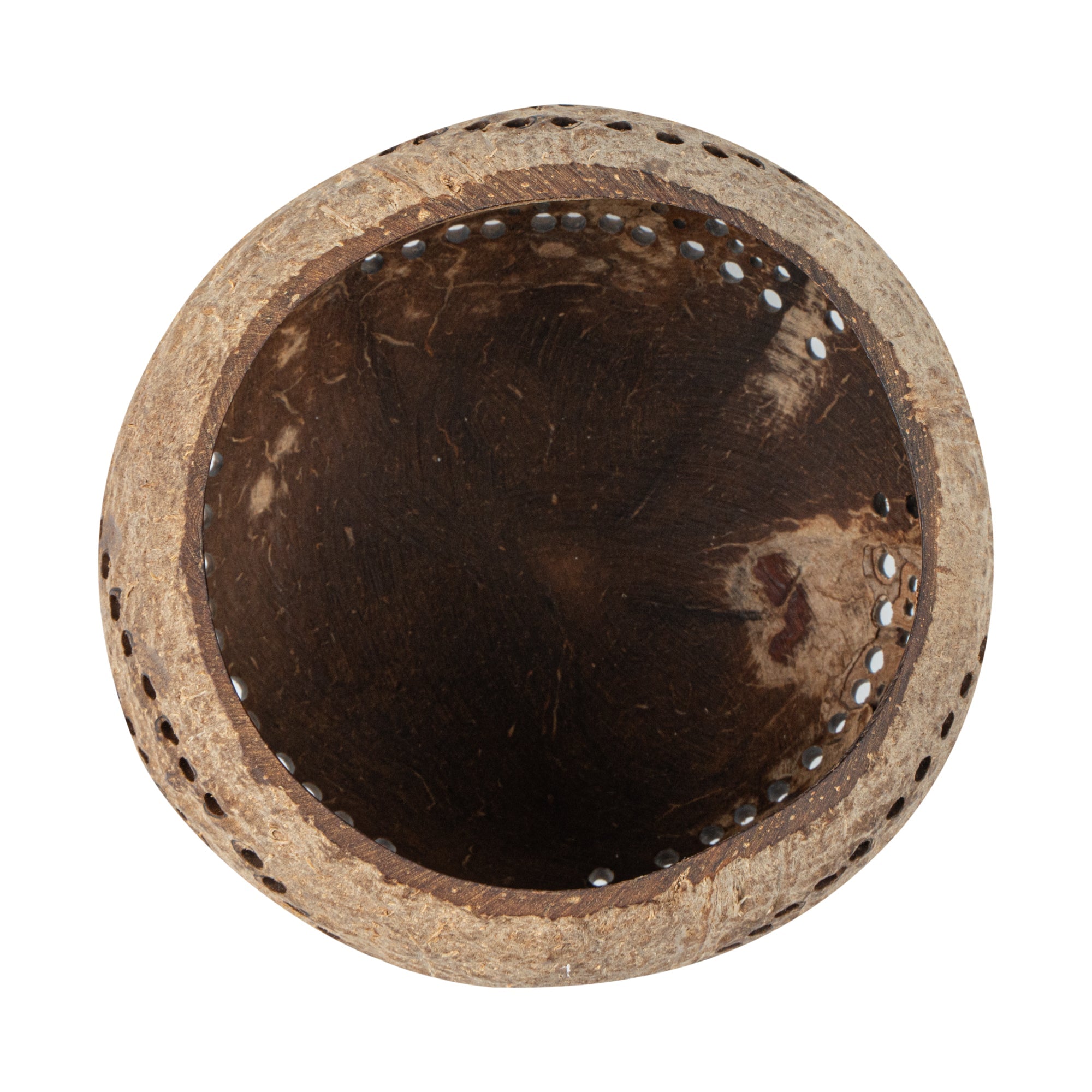 Coco Casa Tan Handmade Coconut Shell Candle Holder - Rainbow Pattern - 4" x 4" x 3 1/4" - 1 count box