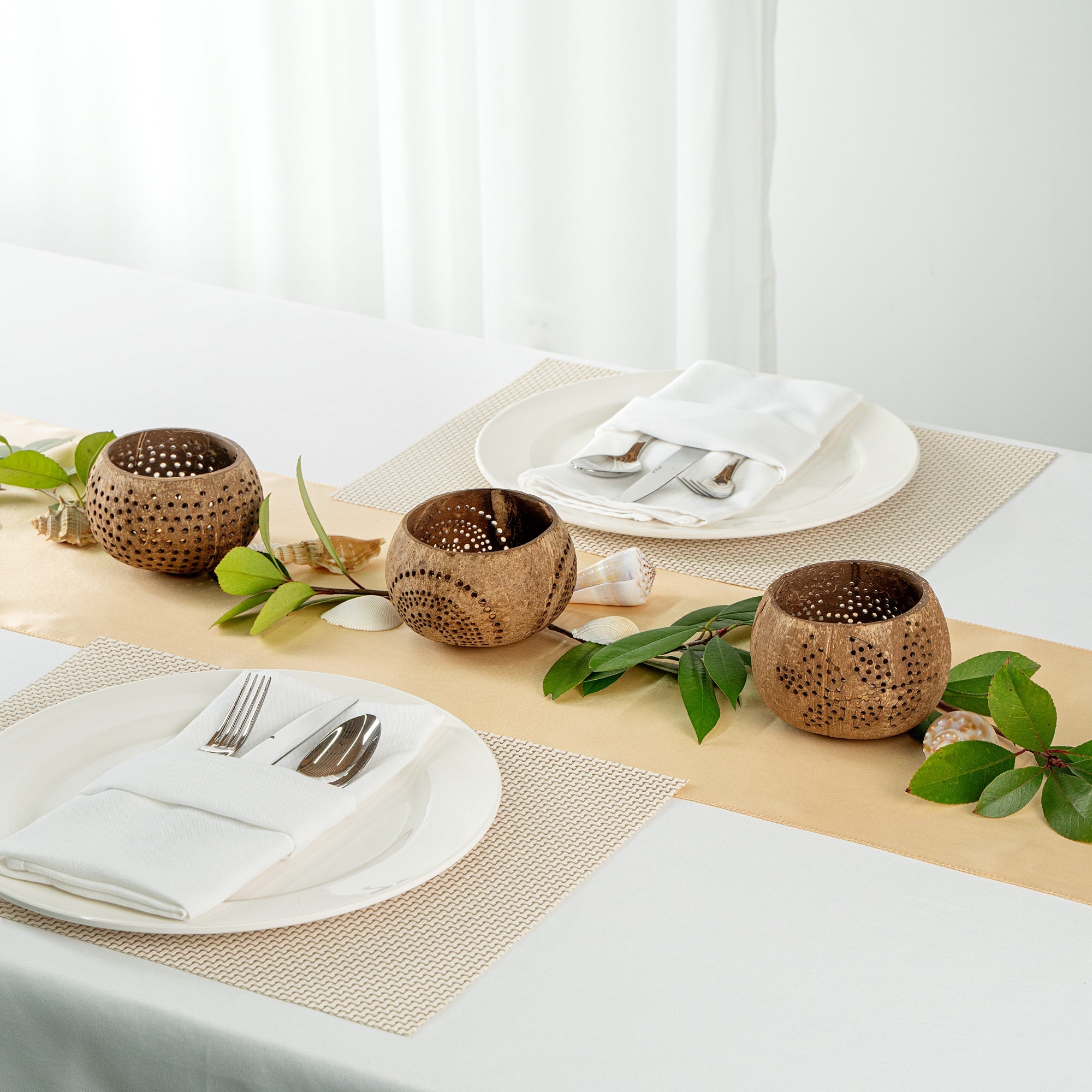Coco Casa Tan Handmade Coconut Shell Candle Holder - Rainbow Pattern - 4" x 4" x 3 1/4" - 1 count box