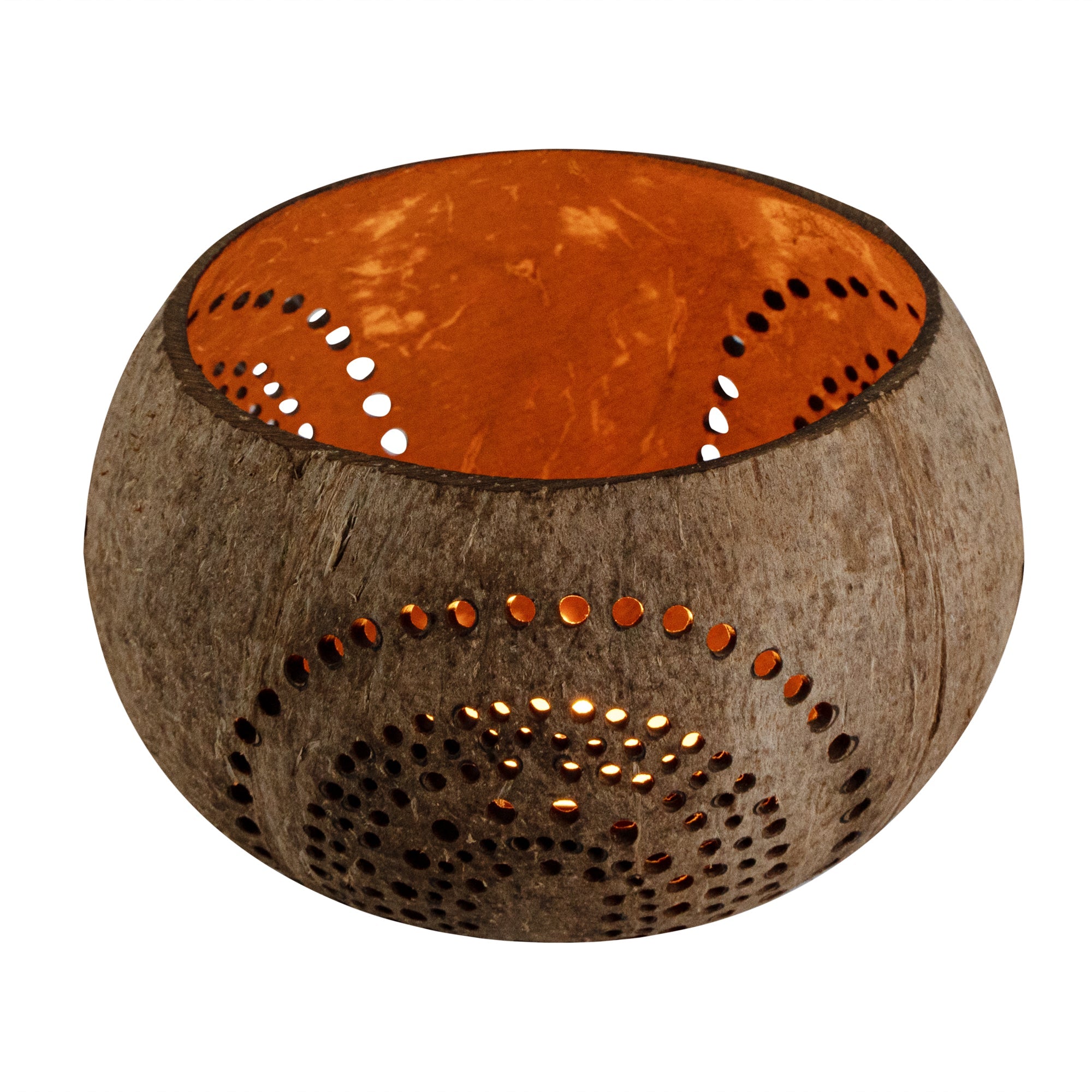 Coco Casa Tan Handmade Coconut Shell Candle Holder - Rainbow Pattern - 4" x 4" x 3 1/4" - 10 count box