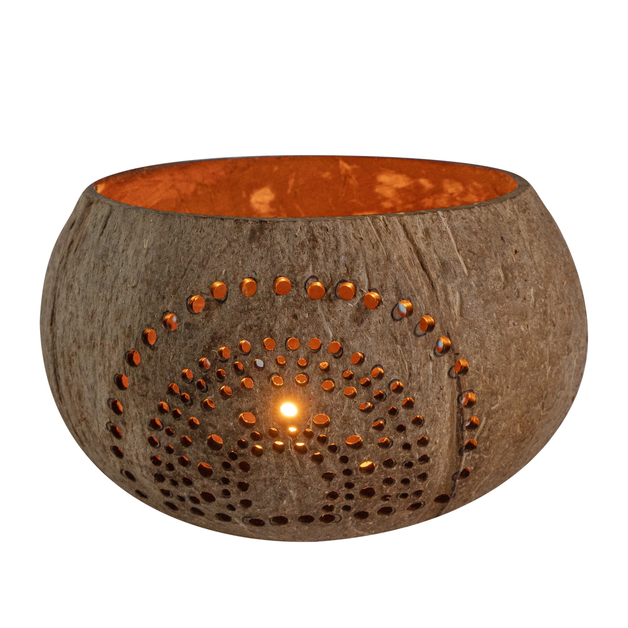 Coco Casa Tan Handmade Coconut Shell Candle Holder - Rainbow Pattern - 4" x 4" x 3 1/4" - 10 count box