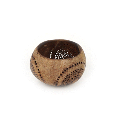 Coco Casa Tan Handmade Coconut Shell Candle Holder - Rainbow Pattern - 4" x 4" x 3 1/4" - 10 count box