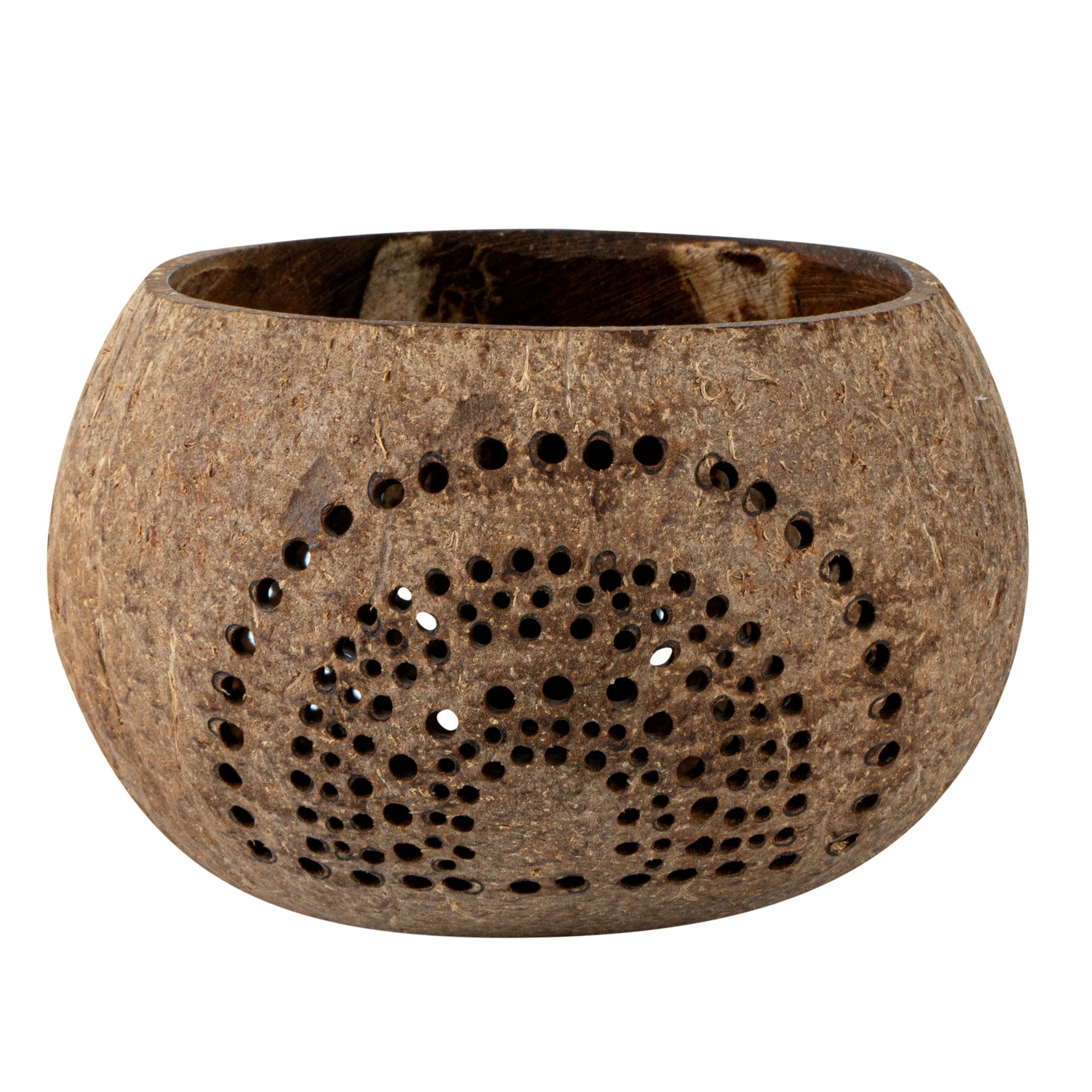 Coco Casa Tan Handmade Coconut Shell Candle Holder - Rainbow Pattern - 4" x 4" x 3 1/4" - 10 count box