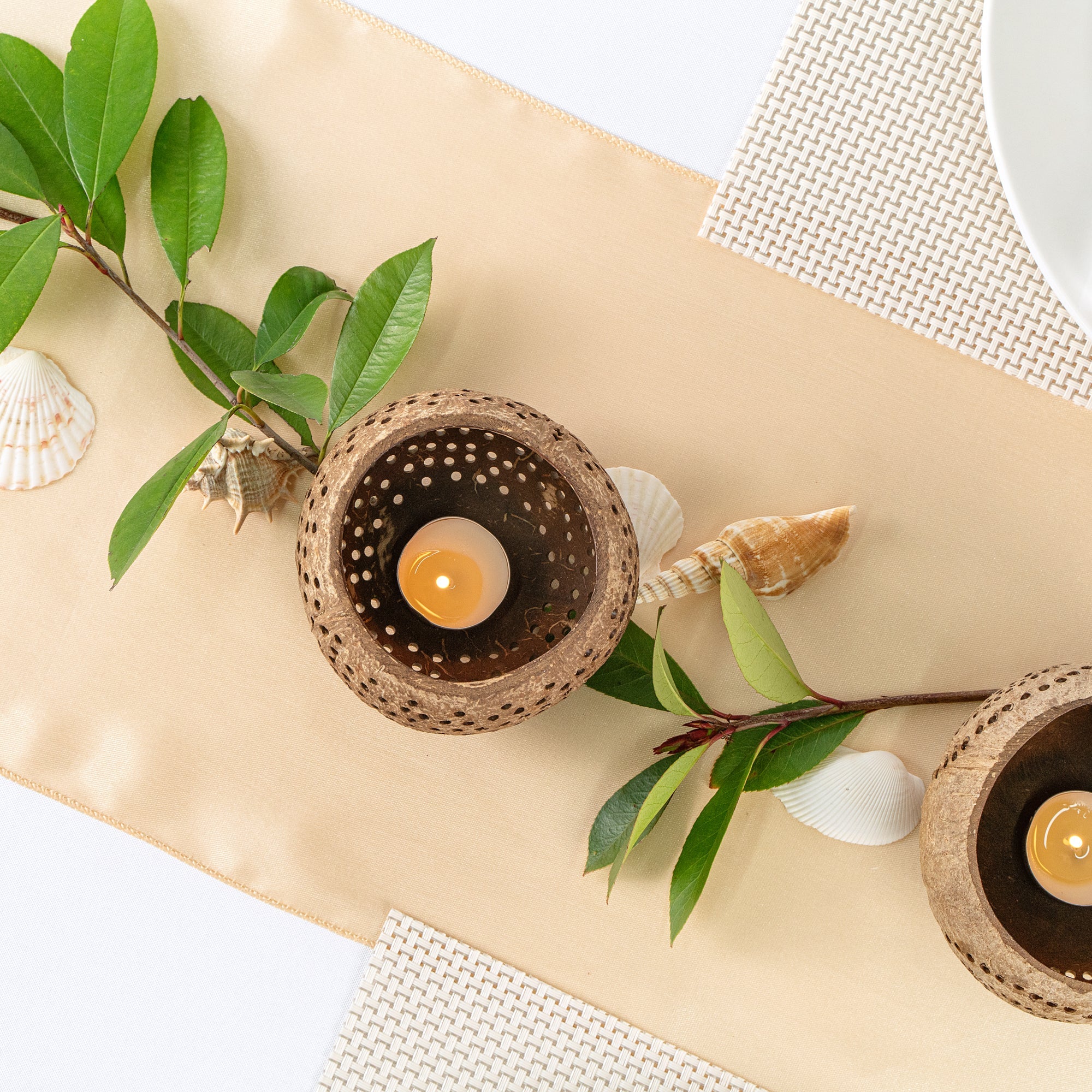 Coco Casa Tan Handmade Coconut Shell Candle Holder - Dotted Pattern - 4" x 4" x 3 1/4" - 1 count box