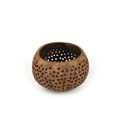 Coco Casa Tan Handmade Coconut Shell Candle Holder - Dotted Pattern - 4" x 4" x 3 1/4" - 10 count box