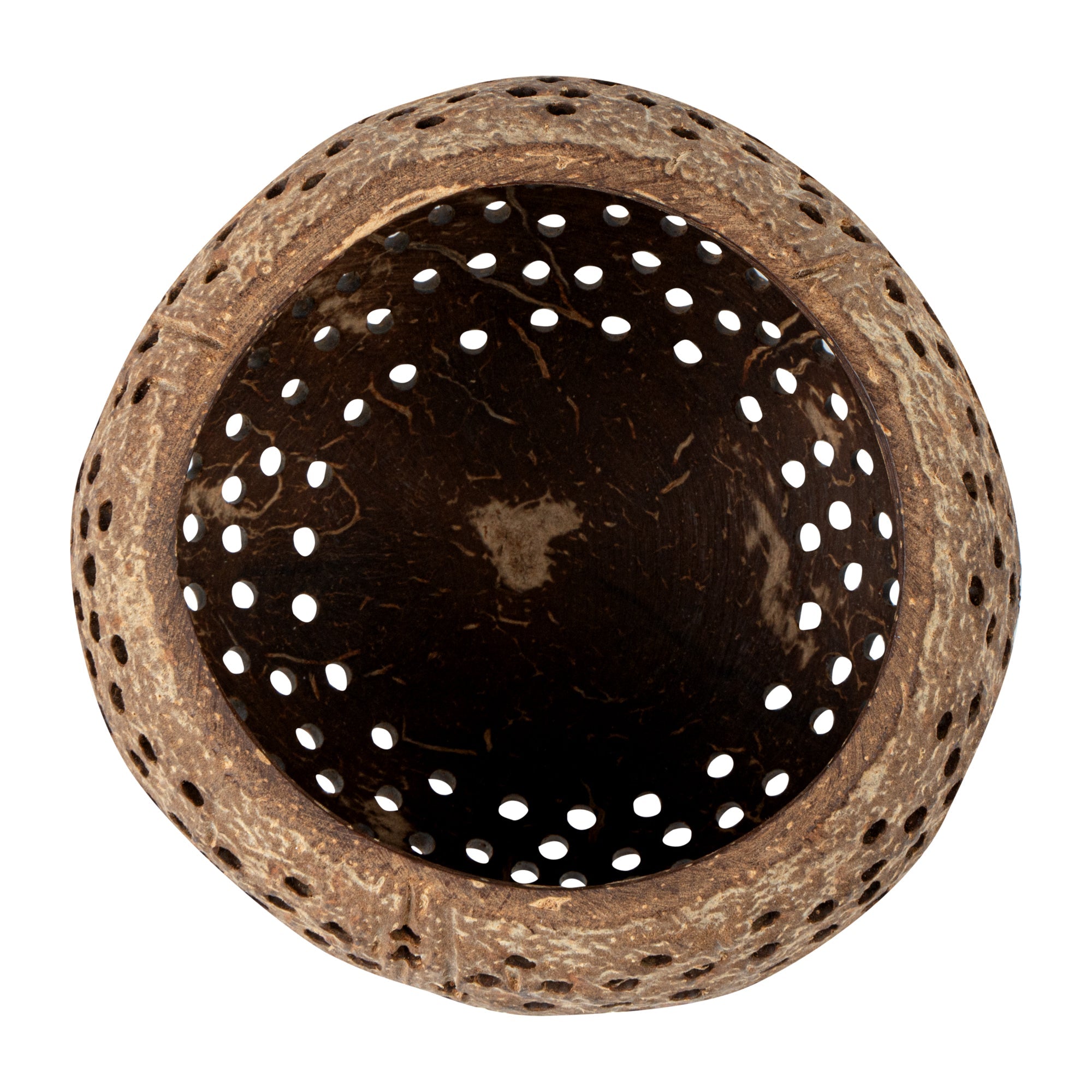 Coco Casa Tan Handmade Coconut Shell Candle Holder - Dotted Pattern - 4" x 4" x 3 1/4" - 10 count box