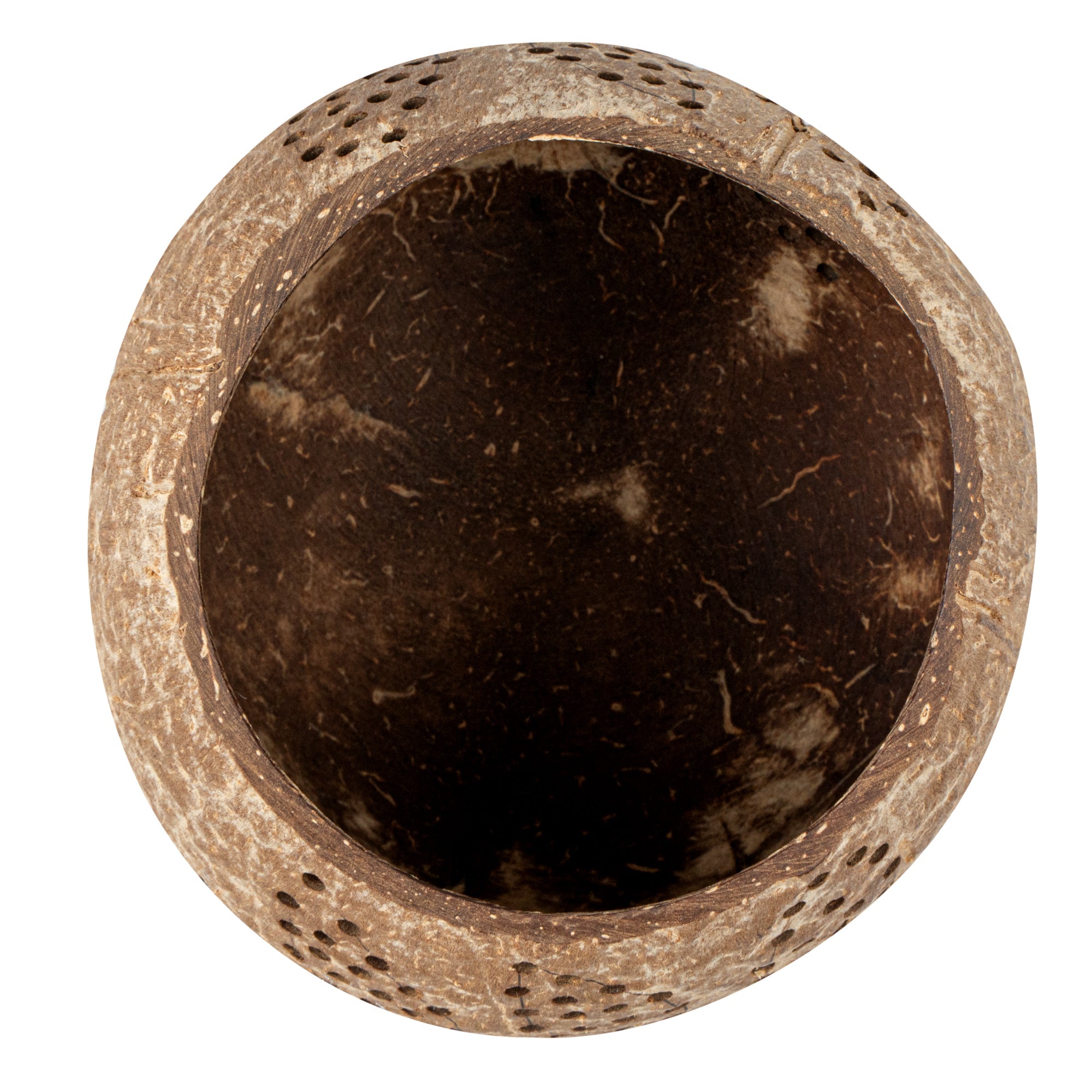 Coco Casa Brown Handmade Coconut Shell Candle Holder - Leaf Pattern - 4" x 4" x 3 1/4" - 10 count box
