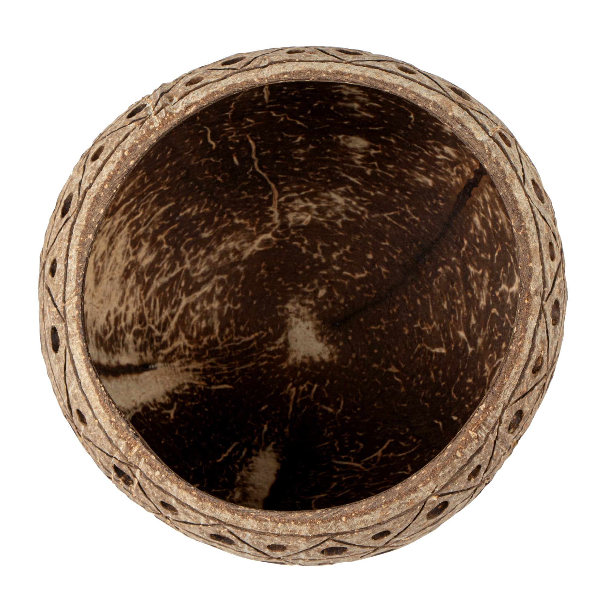 Coco Casa Tan Handmade Coconut Shell Candle Holder - Geometric Pattern - 4" x 4" x 3 1/4" - 1 count box
