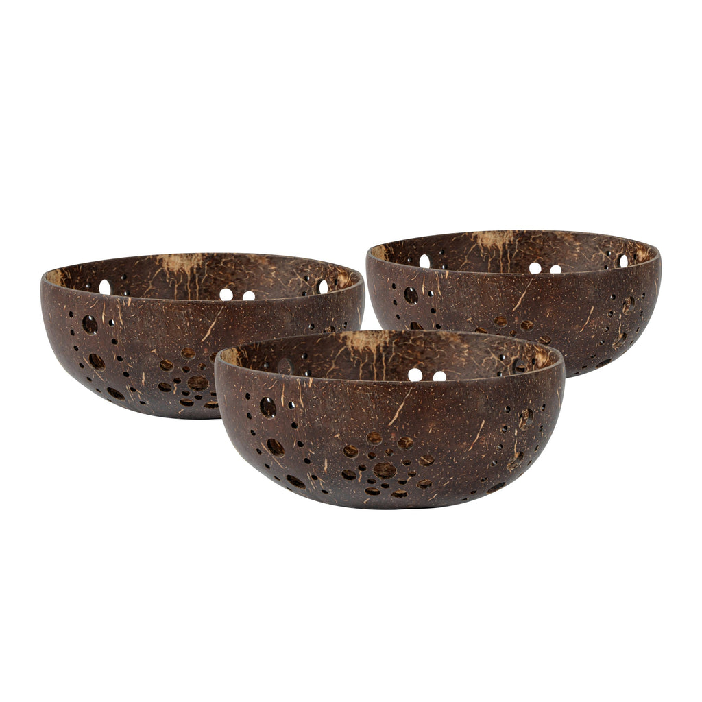 Coco Casa Brown Handmade Coconut Shell Candle Holder - Sun Pattern - 5" x 5" x 2" - 1 count box