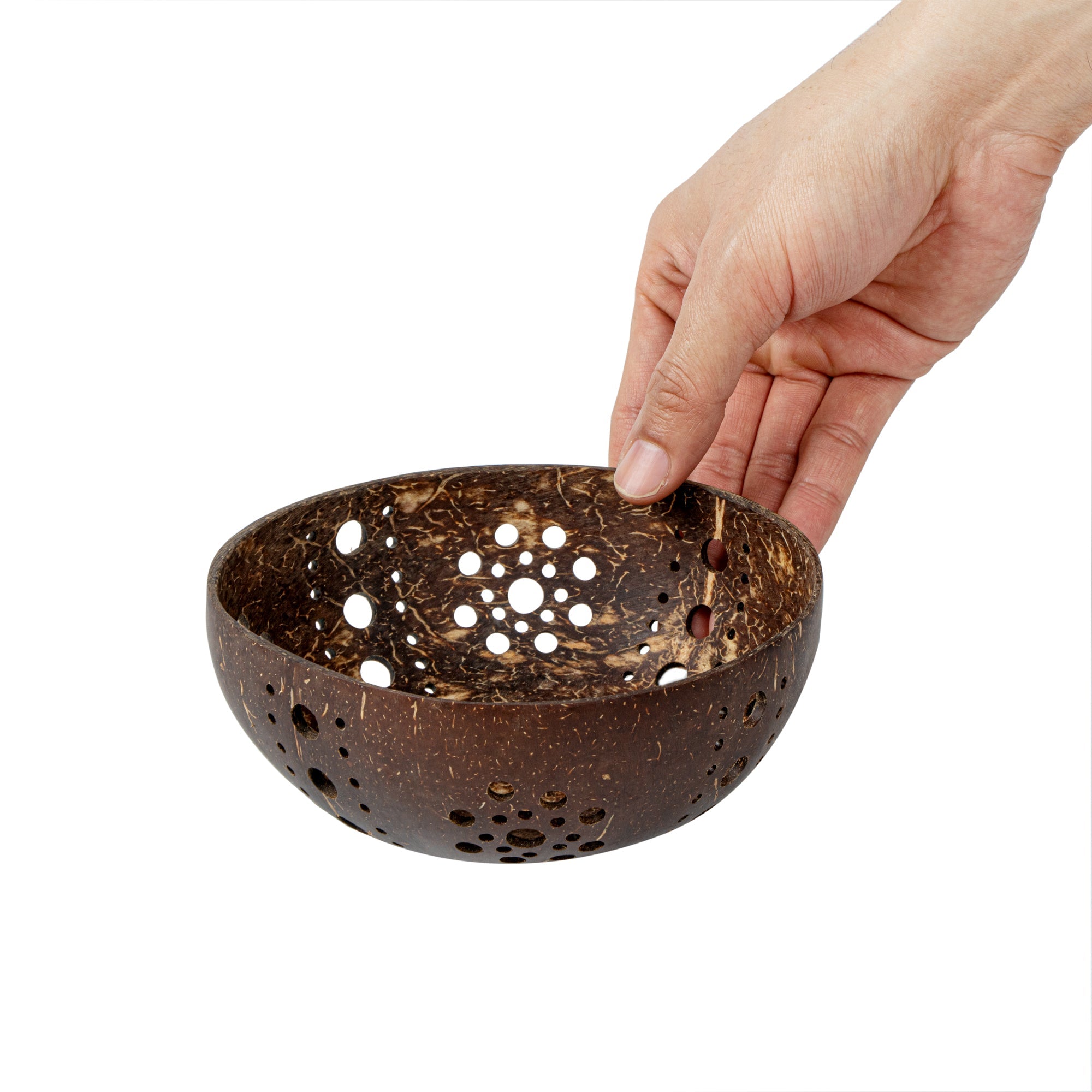 Coco Casa Brown Handmade Coconut Shell Candle Holder - Sun Pattern - 5" x 5" x 2" - 1 count box