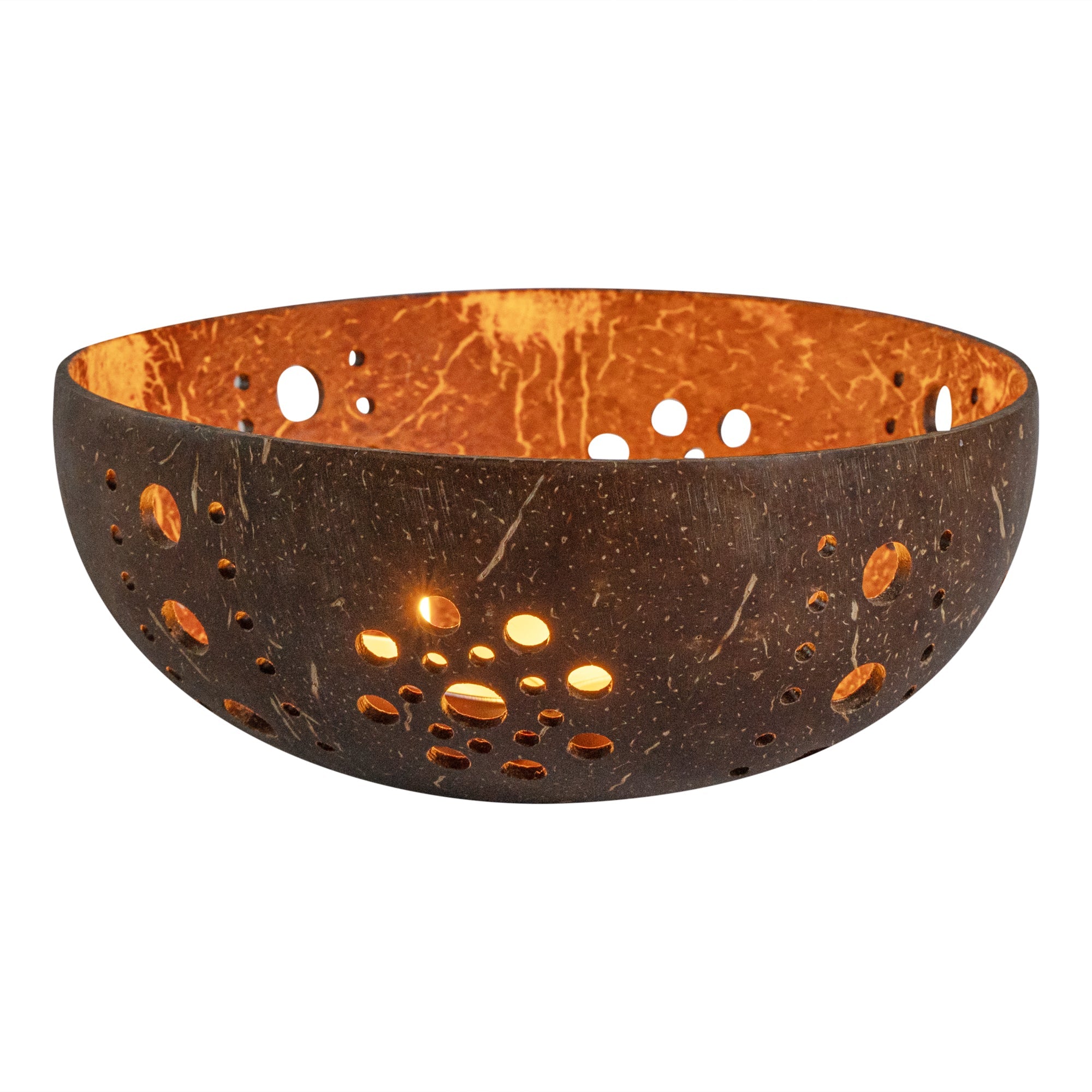 Coco Casa Brown Handmade Coconut Shell Candle Holder - Sun Pattern - 5" x 5" x 2" - 1 count box