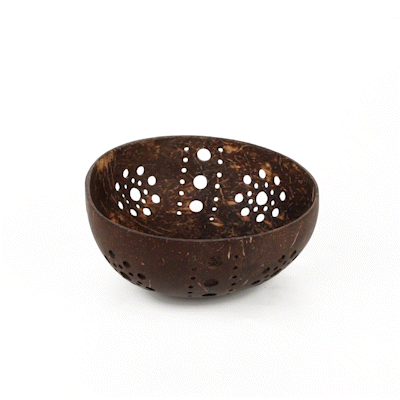Coco Casa Brown Handmade Coconut Shell Candle Holder - Sun Pattern - 5" x 5" x 2" - 10 count box