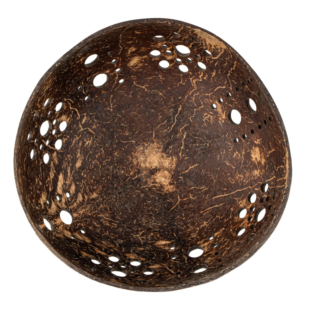 Coco Casa Brown Handmade Coconut Shell Candle Holder - Sun Pattern - 5" x 5" x 2" - 10 count box