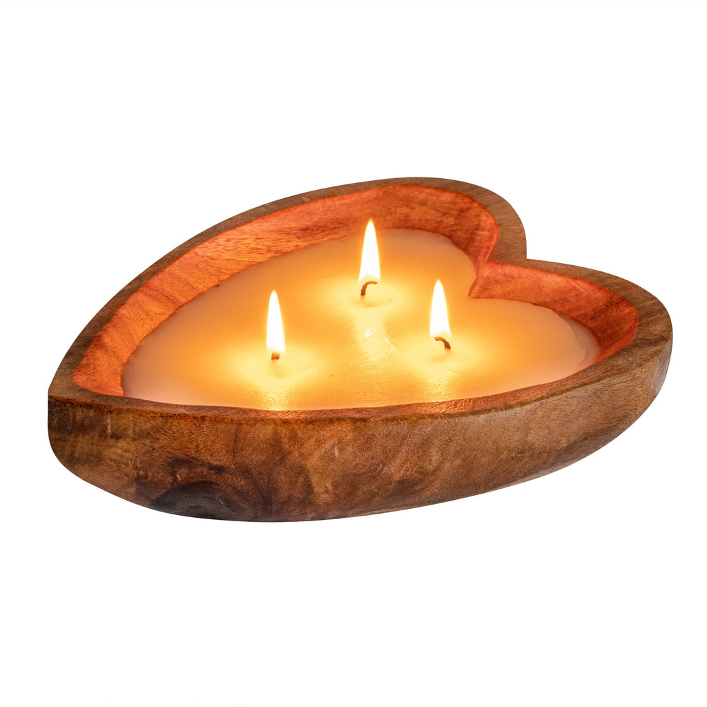 Coco Casa Handmade Wood Heart Dough Bowl Candle - Lavender - 7" x 5 1/2" x 2" - 10 count box