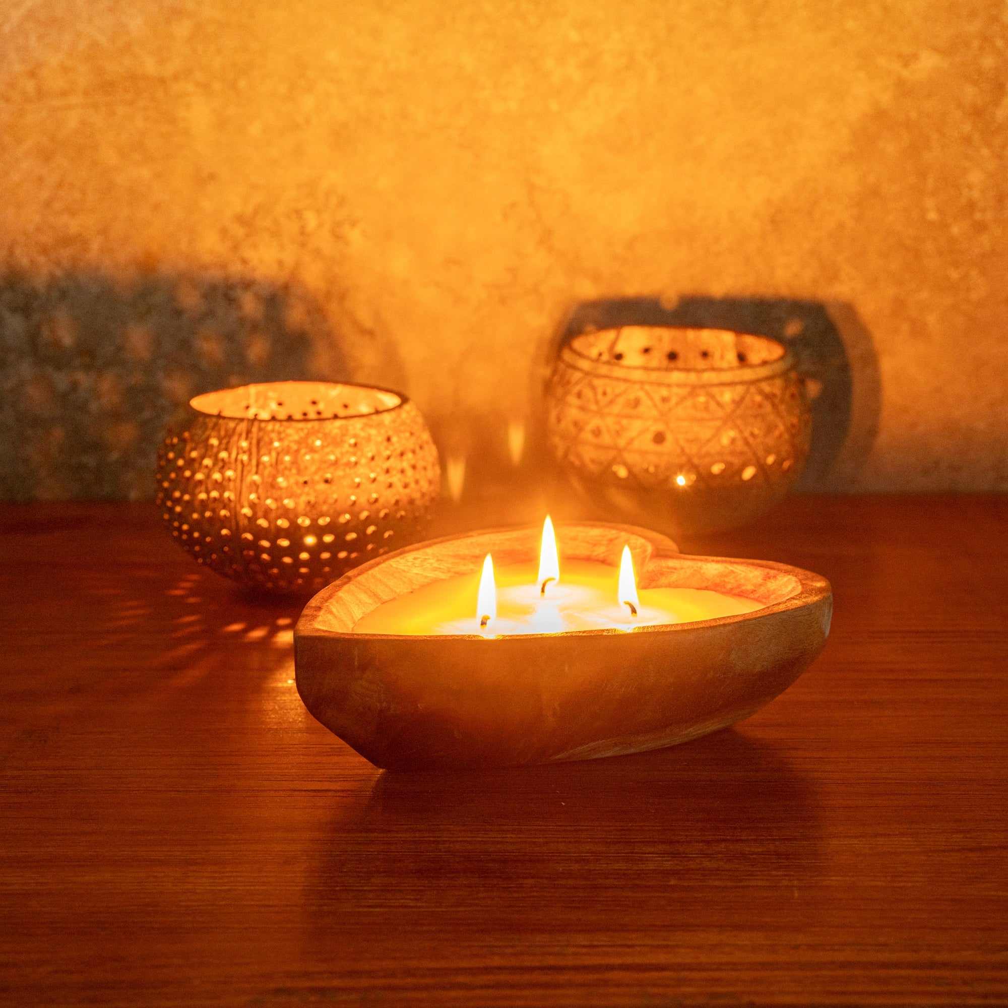 Coco Casa Handmade Wood Heart Dough Bowl Candle - Lavender - 7" x 5 1/2" x 2" - 10 count box