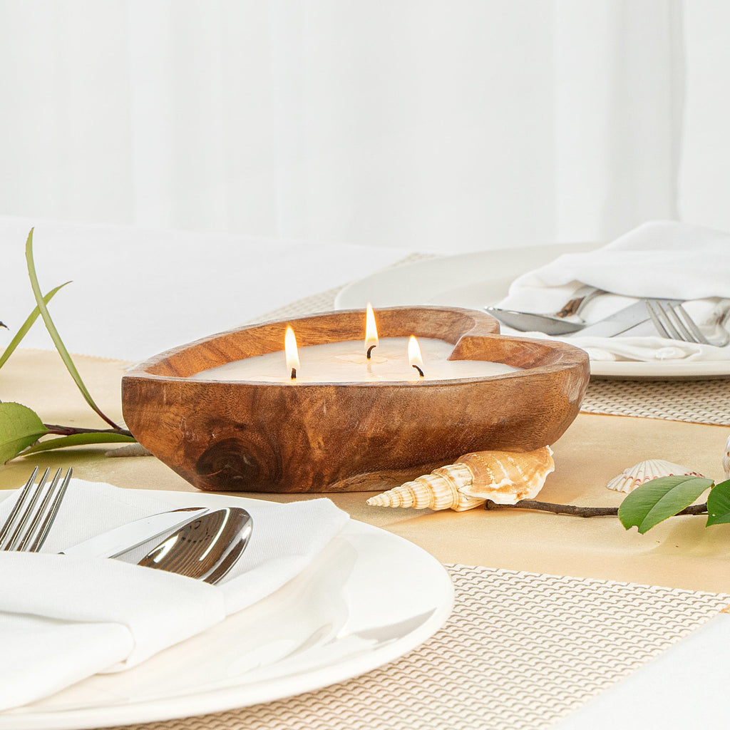 Coco Casa Handmade Wood Heart Dough Bowl Candle - Jasmine - 7" x 5 1/2" x 2" - 1 count box