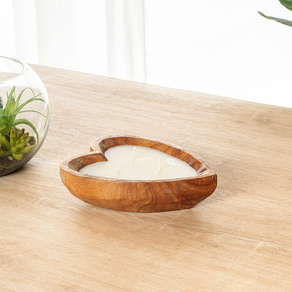 Coco Casa Handmade Wood Heart Dough Bowl Candle - Vanilla - 7" x 5 1/2" x 2" - 10 count box