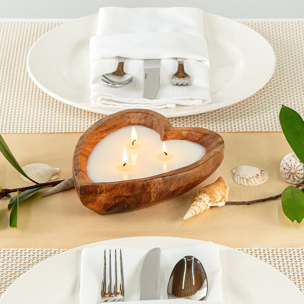 Coco Casa Handmade Wood Heart Dough Bowl Candle - Vanilla - 7" x 5 1/2" x 2" - 10 count box