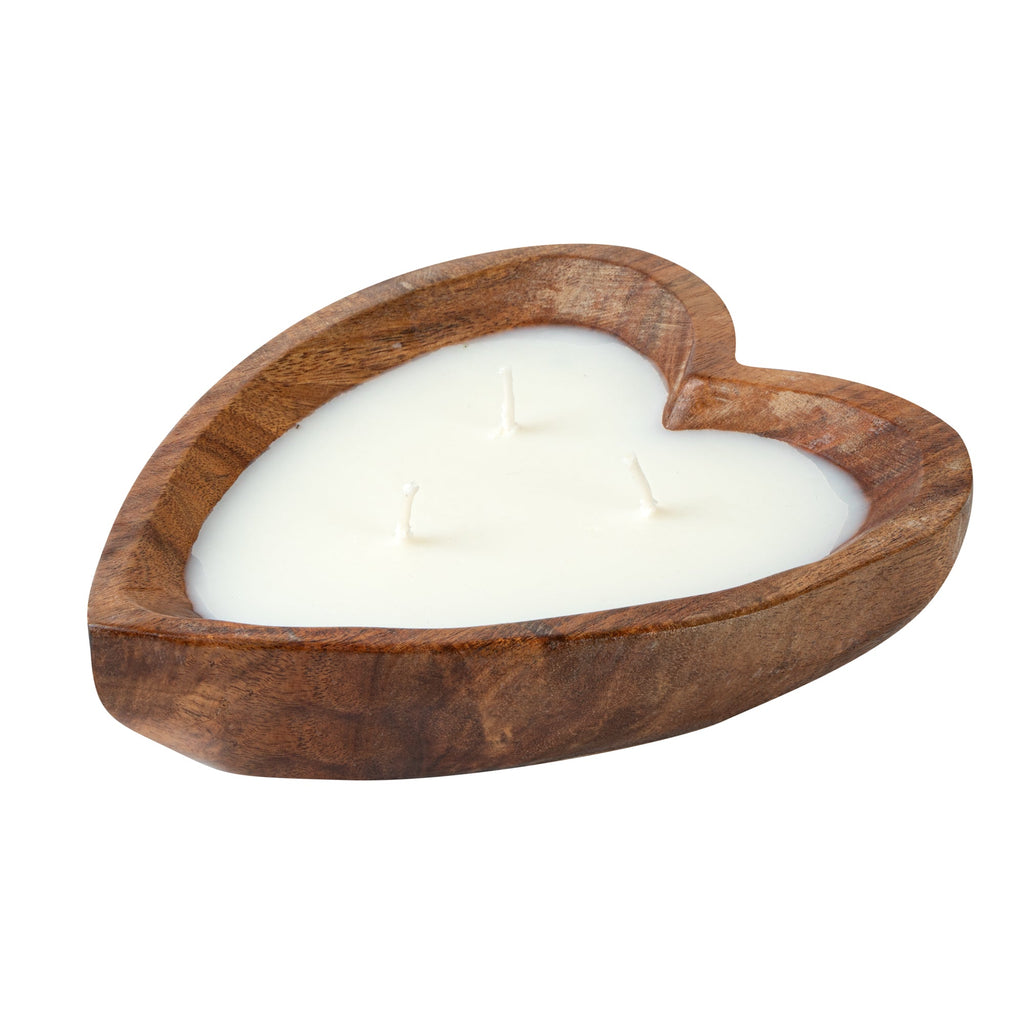 Coco Casa Handmade Wood Heart Dough Bowl Candle - Cinnamon - 7" x 5 1/2" x 2" - 1 count box