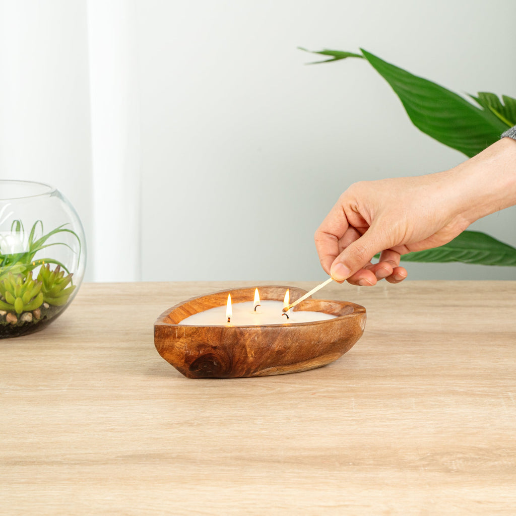 Coco Casa Handmade Wood Heart Dough Bowl Candle - Cinnamon - 7" x 5 1/2" x 2" - 10 count box
