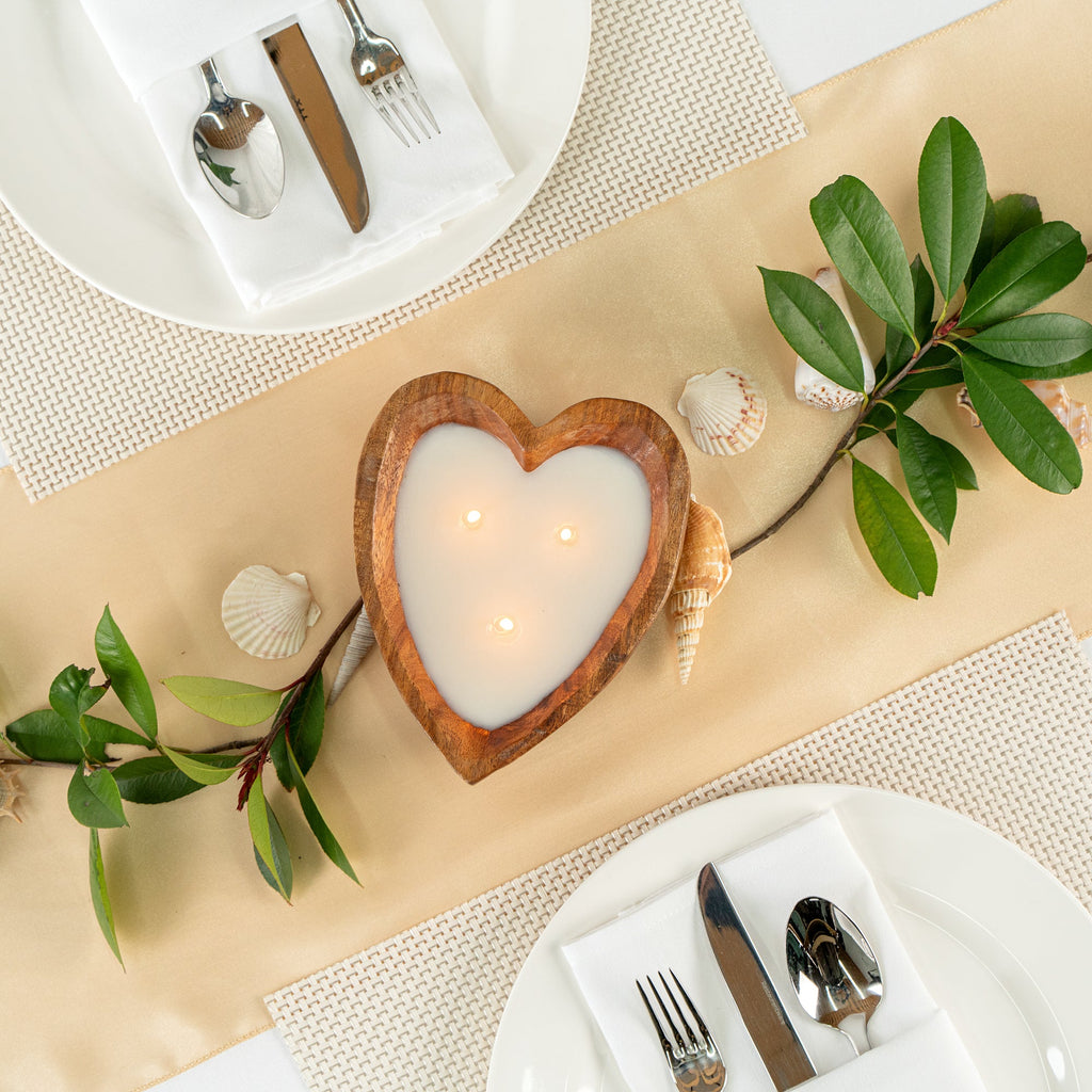 Coco Casa Handmade Wood Heart Dough Bowl Candle - Coconut Mango - 7" x 5 1/2" x 2" - 10 count box