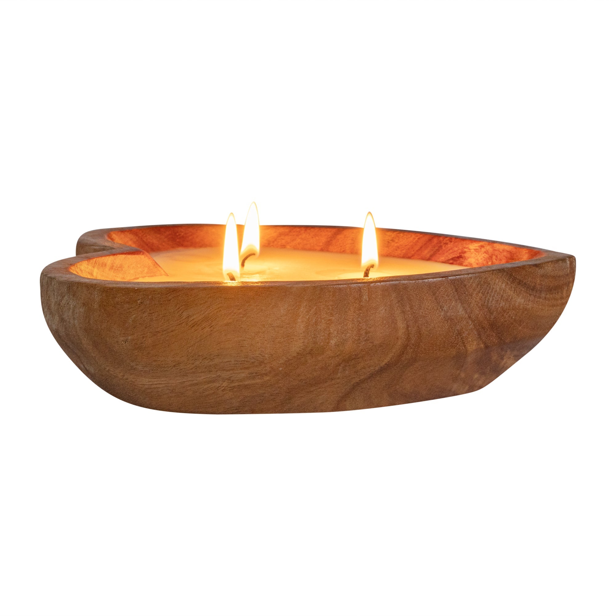 Coco Casa Handmade Wood Heart Dough Bowl Candle - Sandalwood and Shea - 7" x 5 1/2" x 2" - 10 count box