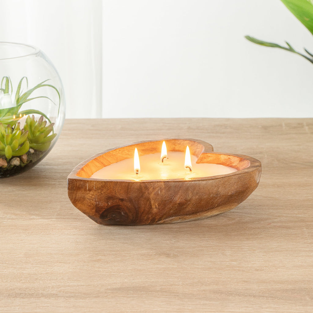 Coco Casa Handmade Wood Heart Dough Bowl Candle - Mint Leaf and Eucalyptus - 7" x 5 1/2" x 2" - 1 count box