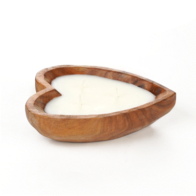 Coco Casa Handmade Wood Heart Dough Bowl Candle - Spring Hydrangea - 7" x 5 1/2" x 2" - 10 count box
