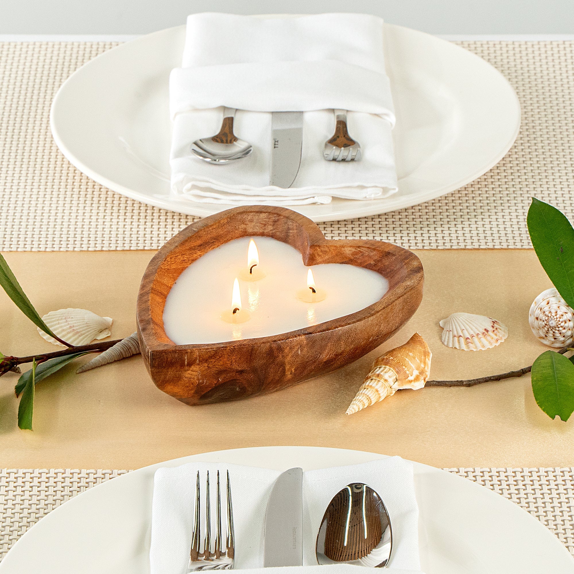 Coco Casa Handmade Wood Heart Dough Bowl Candle - Sandalwood - 7" x 5 1/2" x 2" - 1 count box
