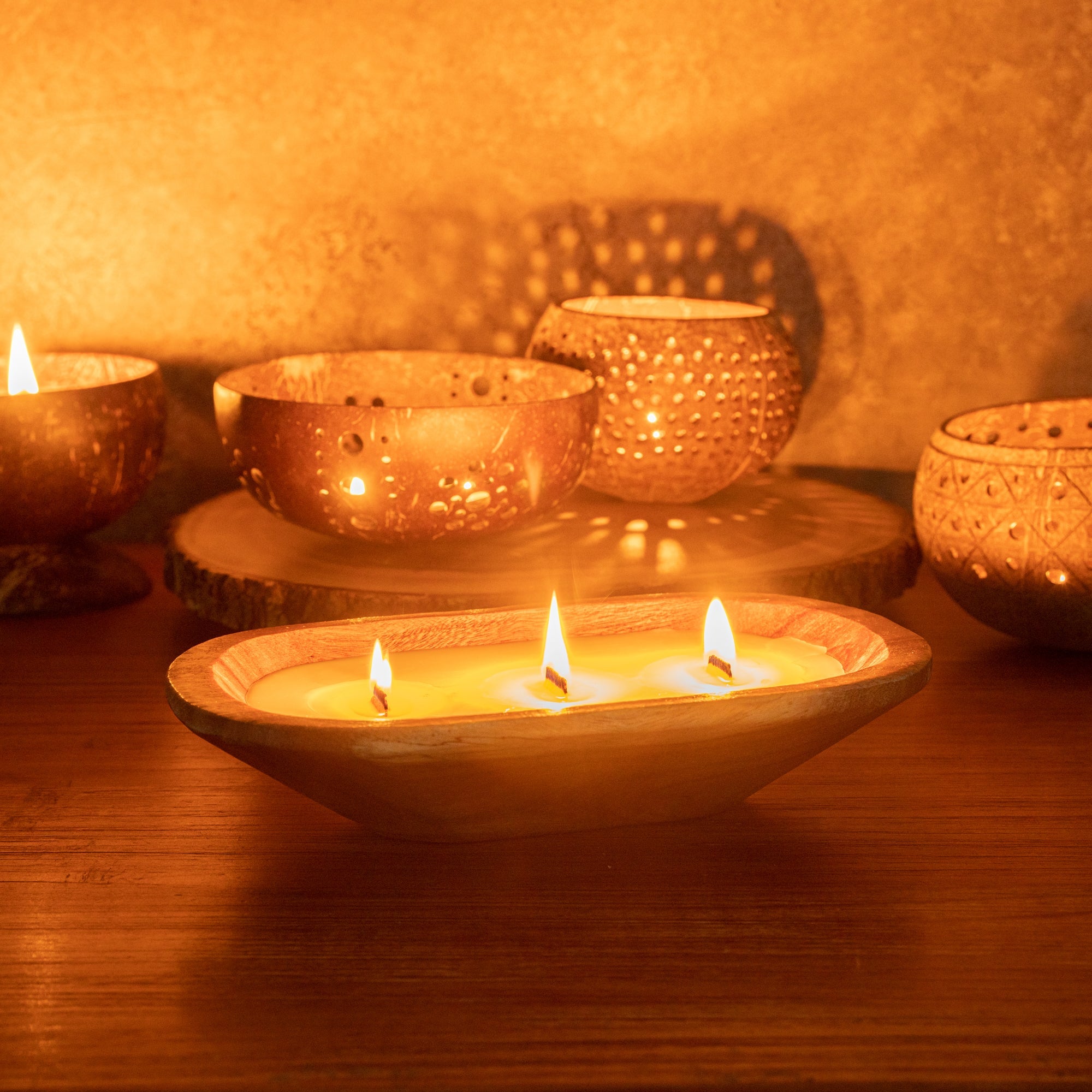 Coco Casa Handmade Wood Dough Bowl Candle - Jasmine - 9" x 5 1/2" x 2" - 10 count box